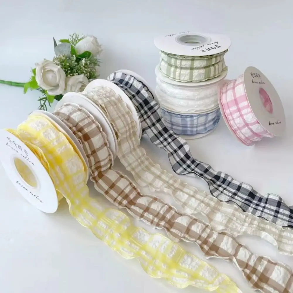

10 Yard Plaid Ribbon 4CM Width Gift Wrapping Bouquets Korean Ribbons Easy Cut Reusable DIY Decor Decorating Weddings