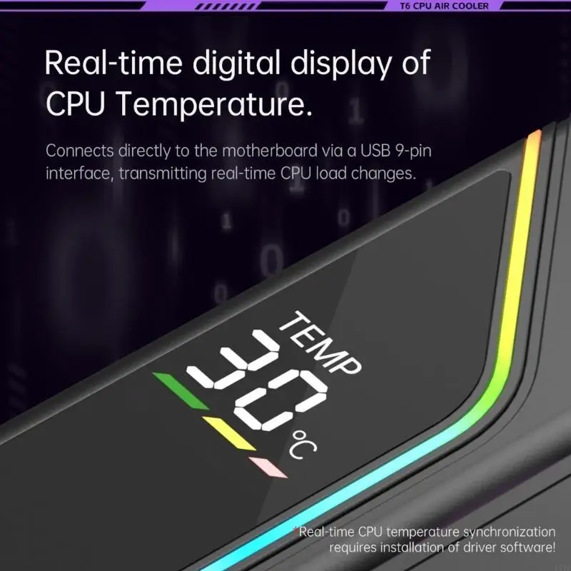 

6 Copper Pipe CPU Cooling Fan with Temperature Display ARGB Lighting Quiet