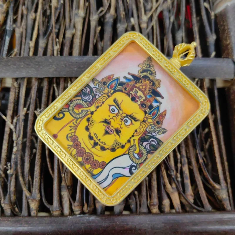 Golden Gawu box Thangka Zakiram, God of Wealth, Nepal pendant Buddha brand sand gold Thangka necklace sacred amulet gift pendant