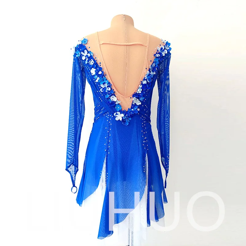 LIUHUO Ice Figure Skating Dress Girls Pink Gradient Women Teens Stretchy Spandex Competition Wholesale