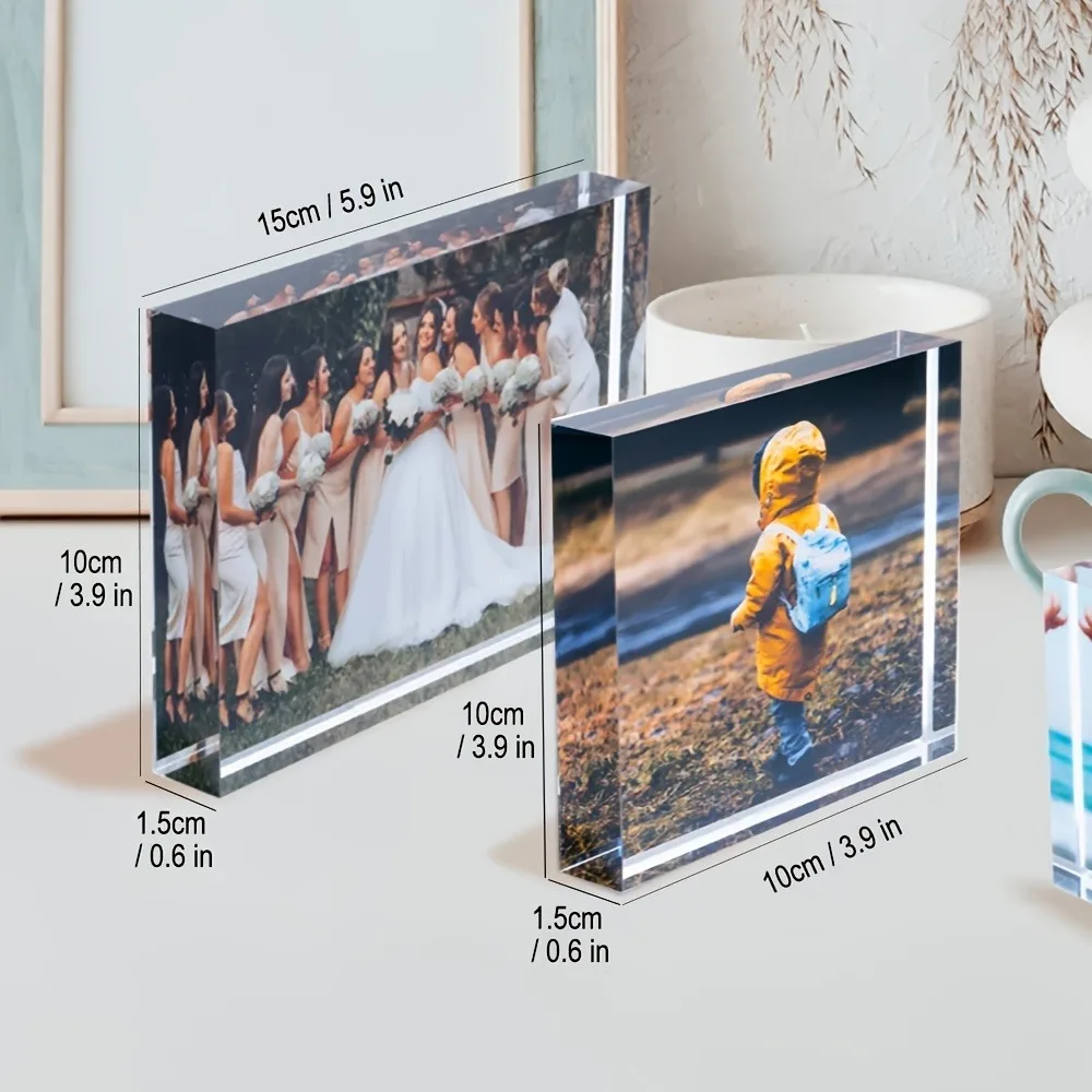 Bloc photo 3D personnalisé en acrylique - Affichage d'image sur mesure, design élégant coucher de soleil sur la plage, cadeau idéal pour la fête des mères