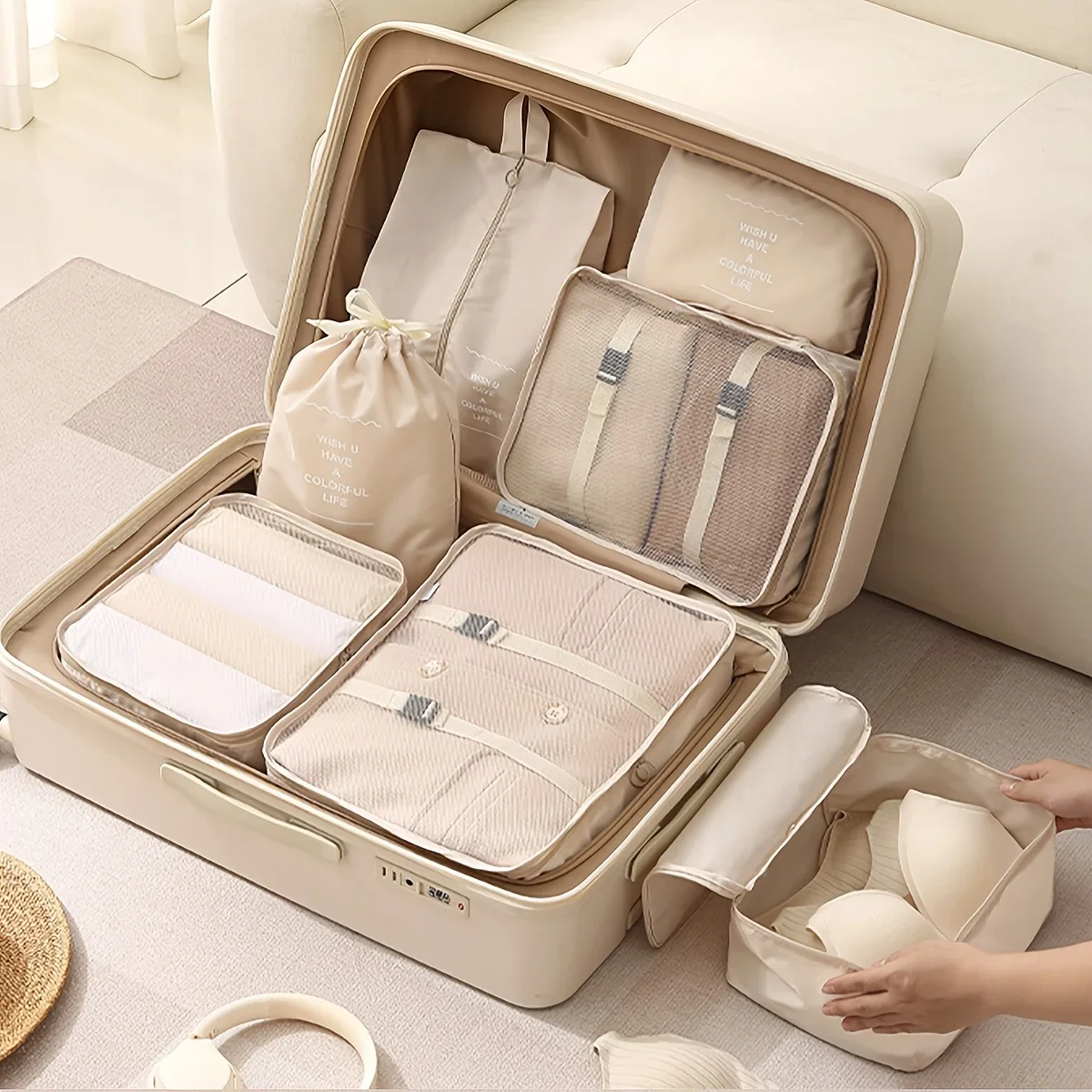 8pcs/Set Travel Storage Bag Clothes Luggage Travel Organizer Blanket Digital Shoes Sorting Bag Suitcase Tidy Pouch Packing Cubes
