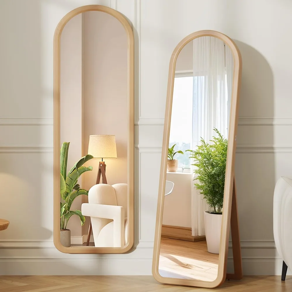 

63x18 Arched Full-Length Mirror with Solid Wood Frame, Floor Mirror with Stand, Free Standing or Wall Mount for Bedroom