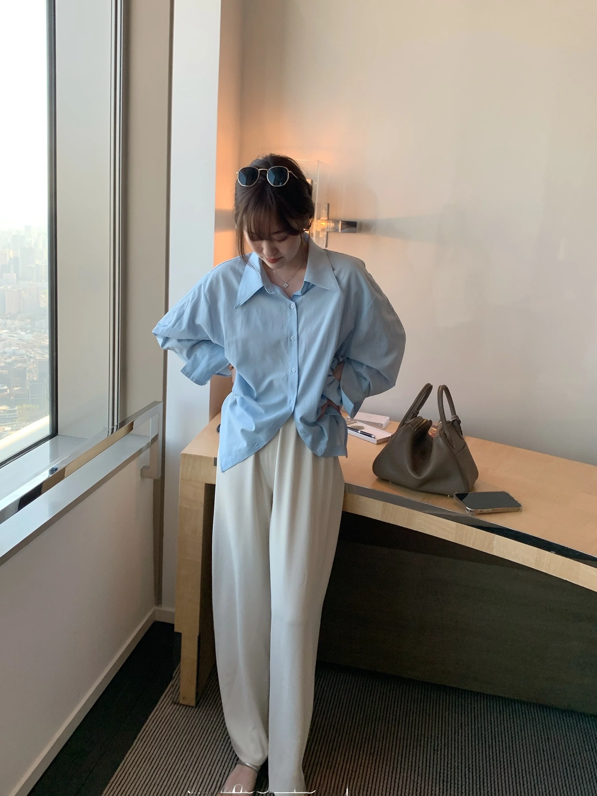 

Summer Casual High Waist Wide Leg Pants Women's Loose Straight Drapey Air Conditioning Trousers Lengthened Slimming Effect