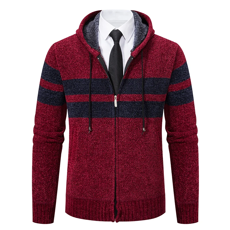 

2025 Winter New Fleece-Lined Thickened Hooded Sweater Jacket for Men ,Multi-Color Zipper Warm Men's Casual Knit Sweater/Cardigan