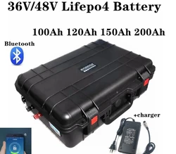 waterproof 48V 100Ah 200Ah 36V 100AH 150Ah lifepo4 lithium battery bluetooth APP for 5000w golf cart Tricycle + 10A charger