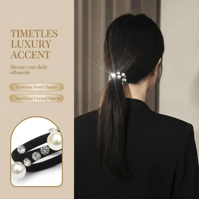 5Pcs Shiny Pearl Rhinestone Hair Rings High Elastic Durable Ponytail Holders for Women Travelling Outdoor Use