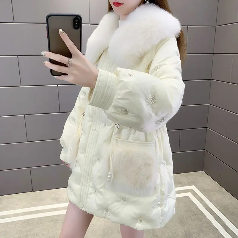 Große Pelz Kragen Pelz Winter Neue Medium und Lange Parker Taille Dünne Warme Unten Baumwolle Kleidung frauen Mantel Temperament pendeln Mantel