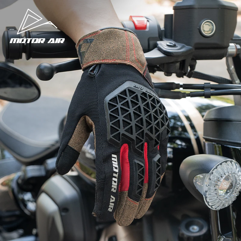 

Motor Air New Motorcycle Gloves Riding Gears Summer Breathable Grid Leather Cushioning Shock Absorption Anti-slip Wear-resistant