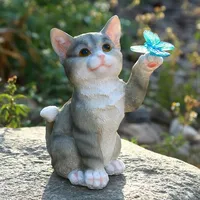 Solar Garden Lawn Animal Sculpture Luminous Resin Yard Cat Art Statue Ornaments Handicraft Home Decor for Room Office Study