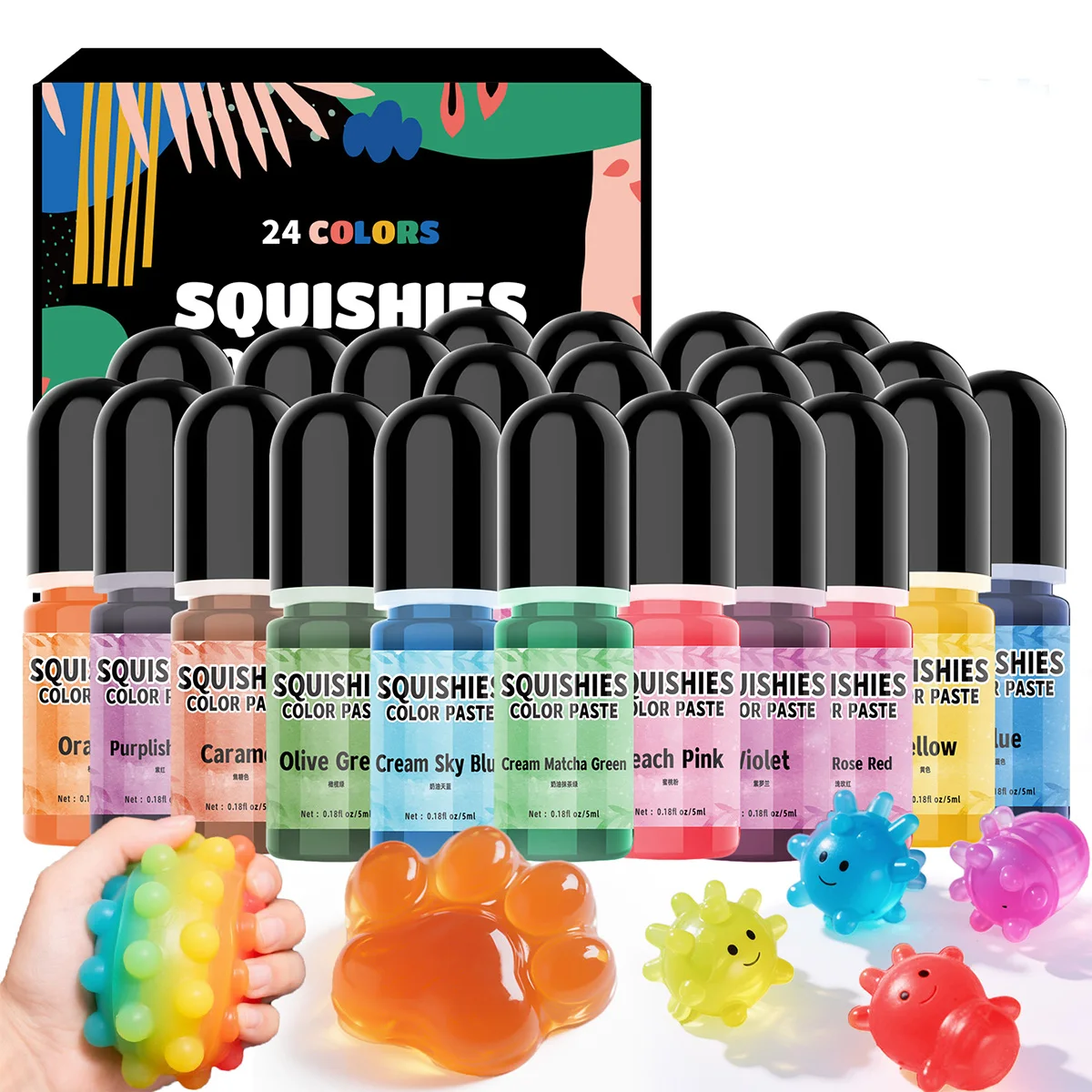 24Colors 5ml Squishy Squeeze Toys Pigment Kits Colorant Dye DIY Epoxy Resin Mold Gel Liquid Coloring Dye Set Resin Handicraft