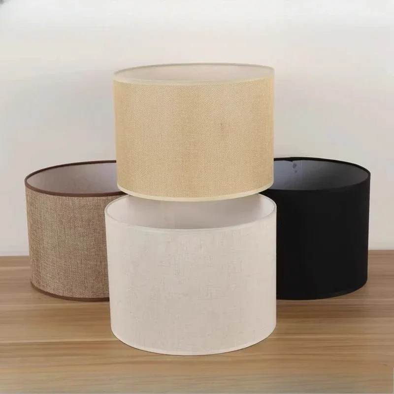 Linen fabric cylindrical lampshade for table floor chandelier lamp white beige yellow replaceable table lampshade American