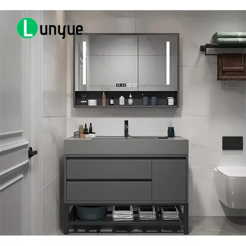 Modern Freestanding Bathroom Vanity Cabinet Solid Wood MDF Lacquered with Sink Storage Multi-layer Furniture for Home Decor