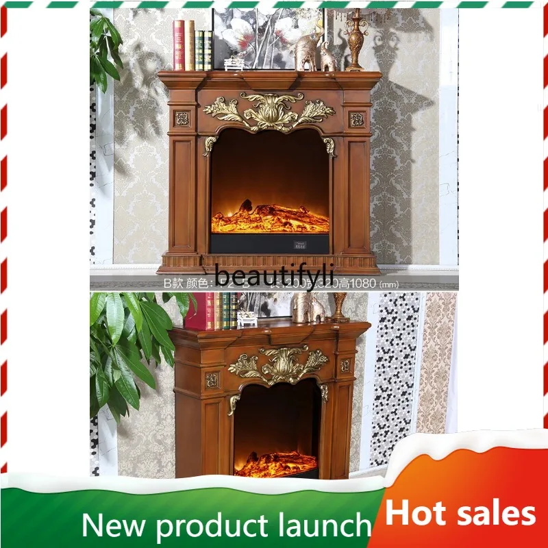 

F56 European Style Simulated Fire Fireplace Decorative Cabinet Solid Wood Electric Fireplace Core French Retro White