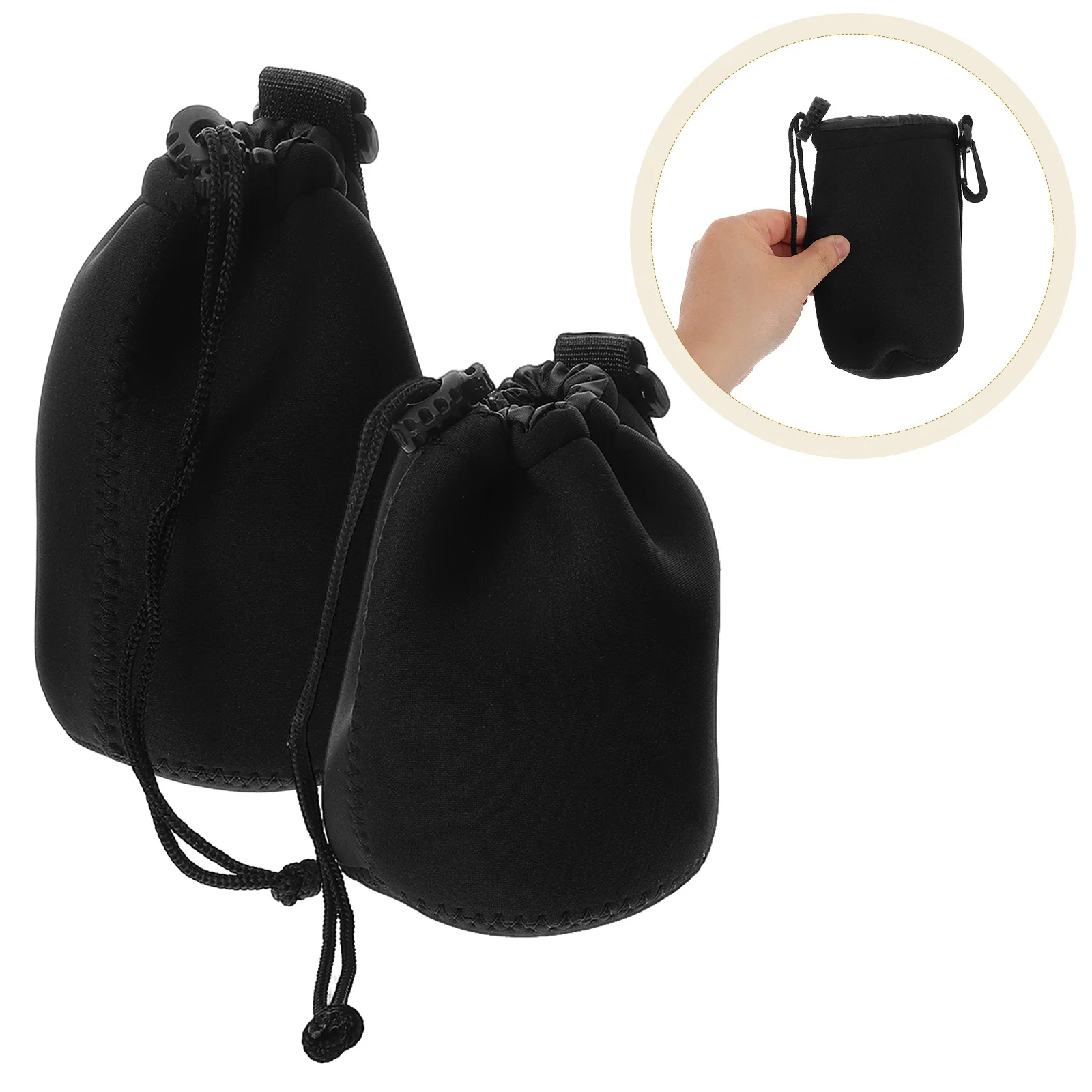 

2Pcs Lens Protection Bags Waterproof Shockproof Camera Lens Pouch Drawstring Organizer Outdoor Case Storage Compact Camera Case