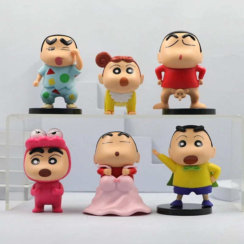 6Pcs Crayon Shin Chan Funny Series Figure Q Version Nohara Shinnosuke PVC Model Desktop Ornament Cake Topper Collectible Gift
