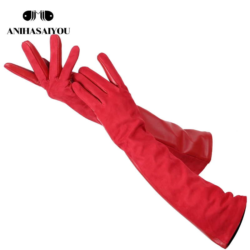 

Sheepskin color women's gloves,genuine suede 50% women's leather gloves,Keep warm winter women's long gloves - 2014