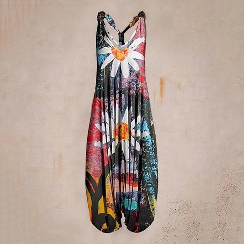 Nieuwe Vrouwen Mouwloze Print Casual Bib Jumpsuit