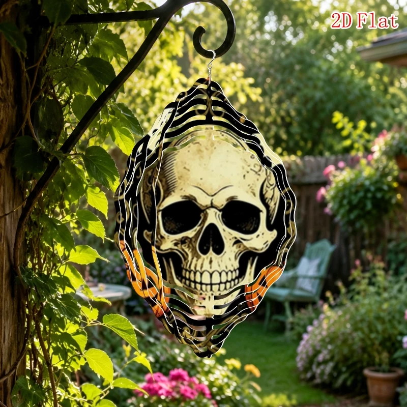 CIFBUY Pumpkin Skull Wind Chime 360 Rotating Hook Battery Free 2D Flat Printed DIY Creative Patio Garden Home Decoration