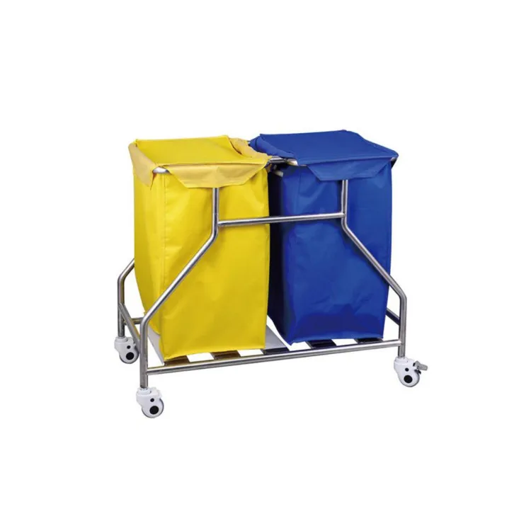 BT-SLT034 Cheap stainless steel hospital laundry hamper cart hotel waste dirty linen trolley with 2 bags wheels price