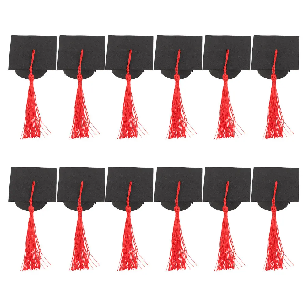 

12 Pcs Bachelor's Hat Decoration Graduation Decorations Congrats Cake Topper Party Photo Toppers Red Baby