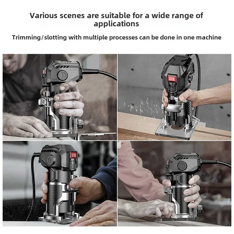 220V Multi-functional Electric Trimmer for Woodworking with Slotting and Engraving Features B