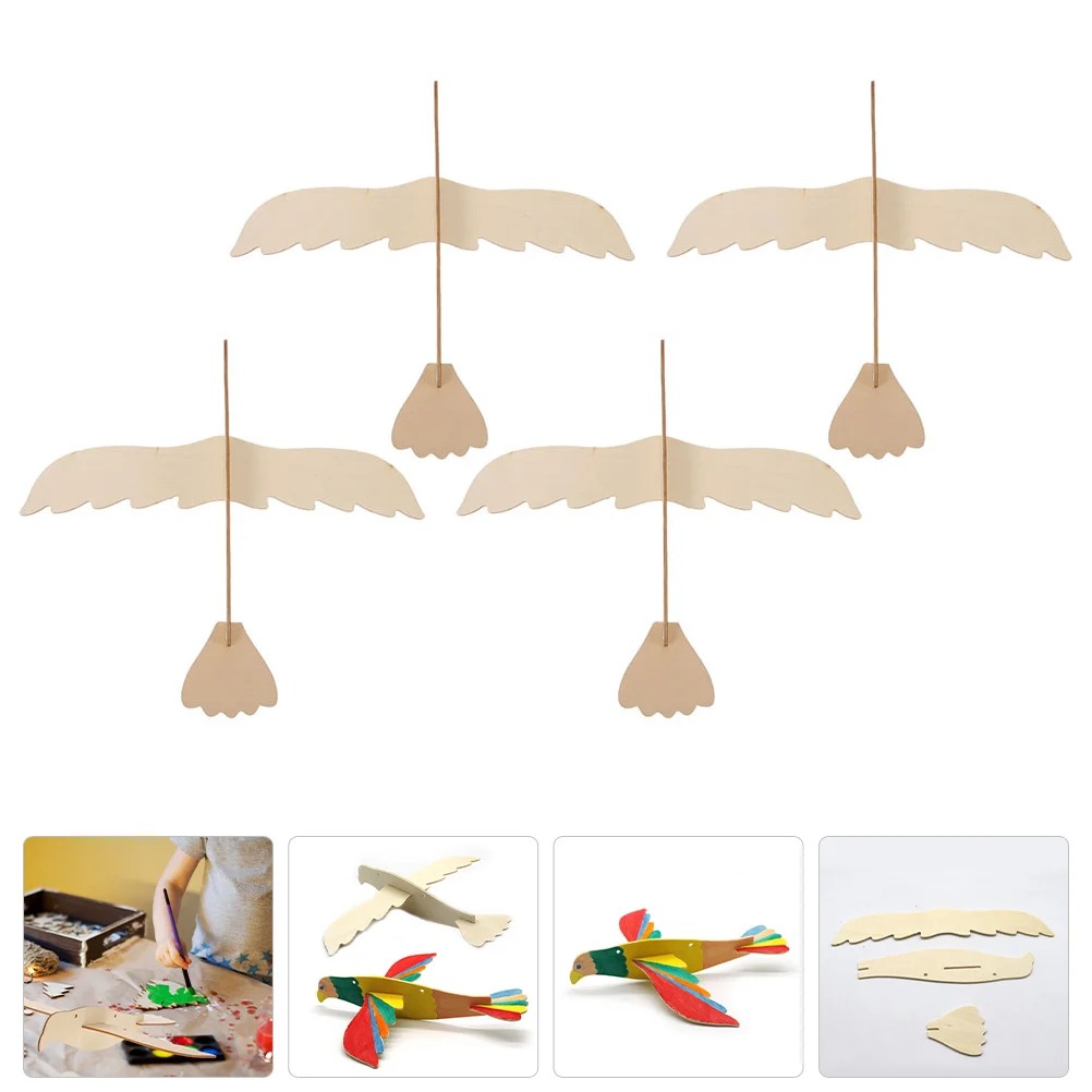 4Pcs DIY Eagle Wooden Airplanes Hand Painting Educational Craft Kids Creativity Graffiti Handcrafted Plaything Desktop Decor