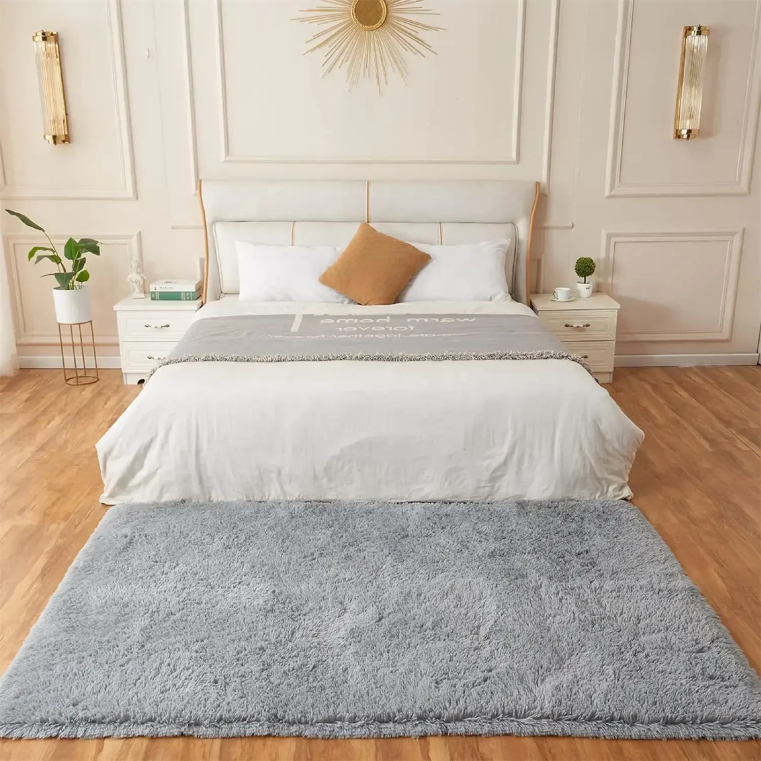 Shag Area Rugs for Living Room, 9X12 Light Grey Large Fluffy Clearance Rug Throw Bedroom Carpet, Indoor Modern Fuzzy Nursery Sha