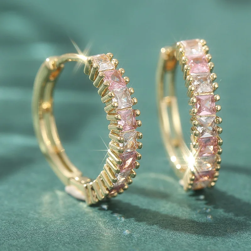 Schillernde mehrfarbige Zirkon-Ohrringe mit vergoldetem Rand für Damen, exquisite, schlichte Ohrringe, Schmuck, Geschenk, Party, Bankett, Accessoires