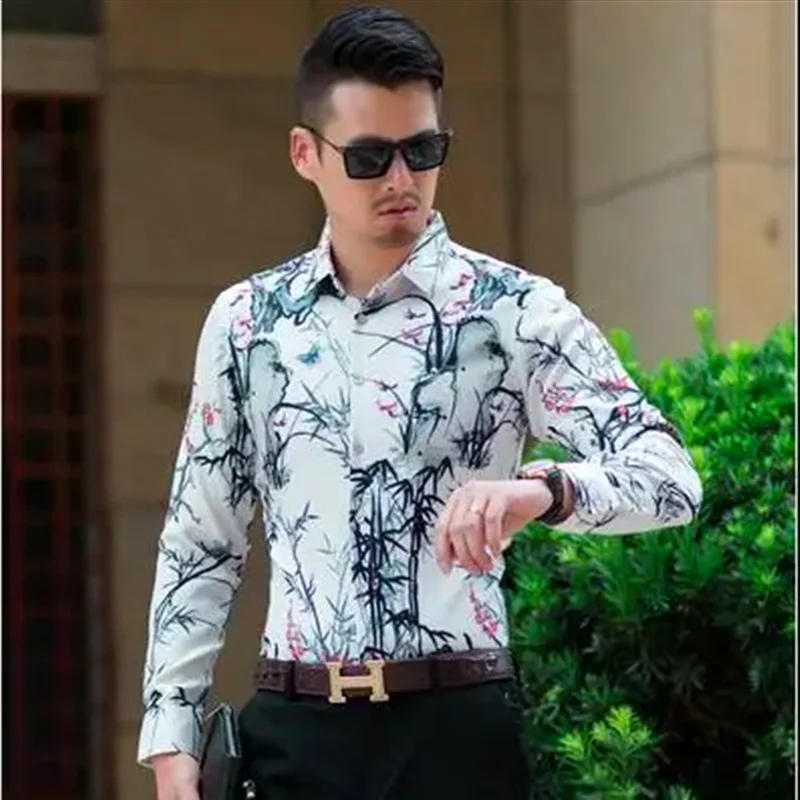 

Men's Casual Long Sleeved Printed Shirt, Made of European Stretch Fabric, Summer Single Breasted Lapel Top 。