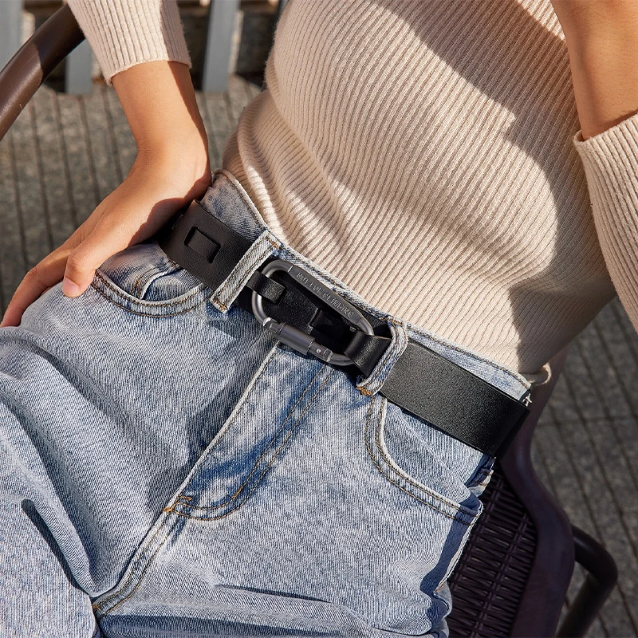 Punk Metal Carabiner Split Leather Belt Simple Waist Strap Women Men Decorative Belt for Coat Jeans Dress Waistband