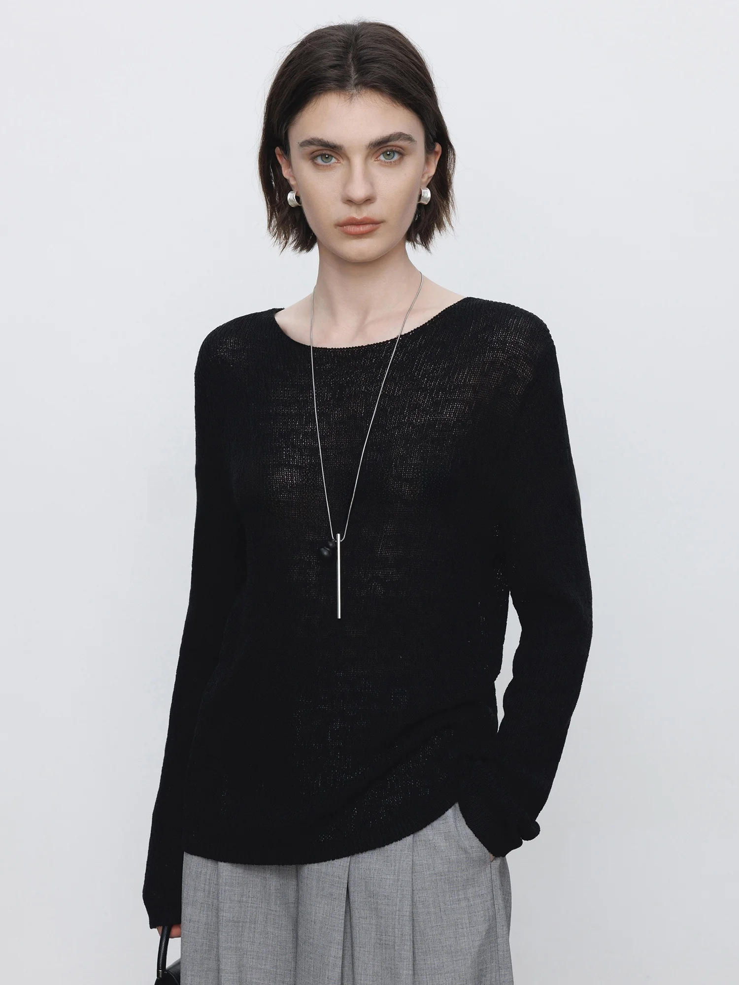 

Maiherer Women's Long Sve T-irt Lanh Linen round Ne Casual Sle Spring Outerwear Bla Slimming Cover up