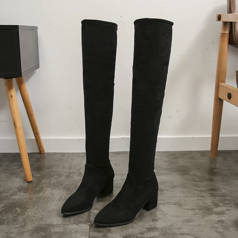 Thigh High Boots Women 2021 Winter Fashion New Over Knee Boot Female Sexy Heels Suede Shoes Red Warm Fur Black Pointed Plus Size