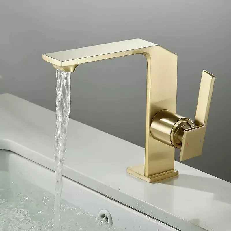 Contemporary Brass Bathroom Basin Faucet Hot Cold Sink Mixer Tap Single Hole Wash Basin Taps