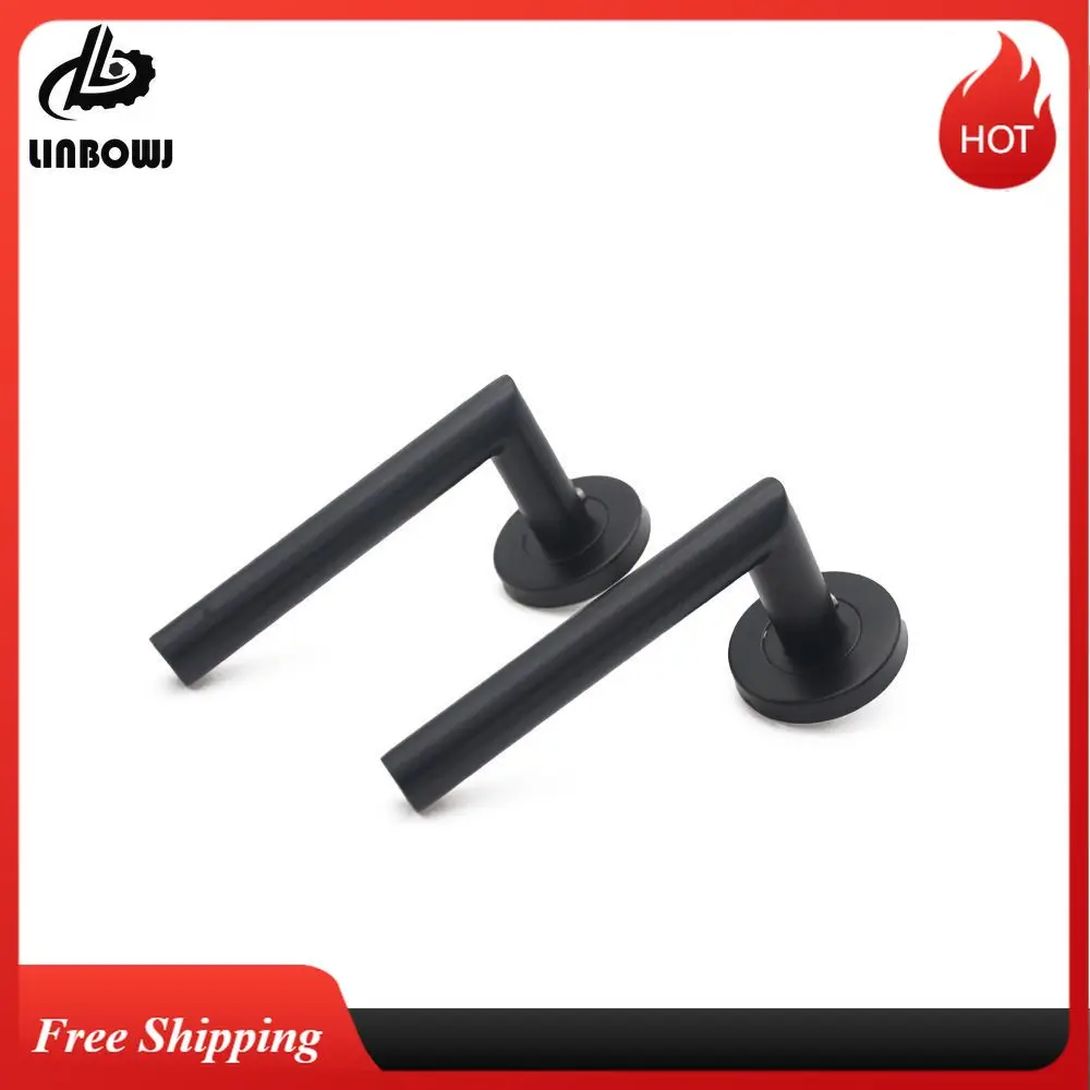 Door Handle 304 Brushed Stainless Steel Tube Hollow Spray Paint Frosted Black Round Cover Split Right Angle  door handle