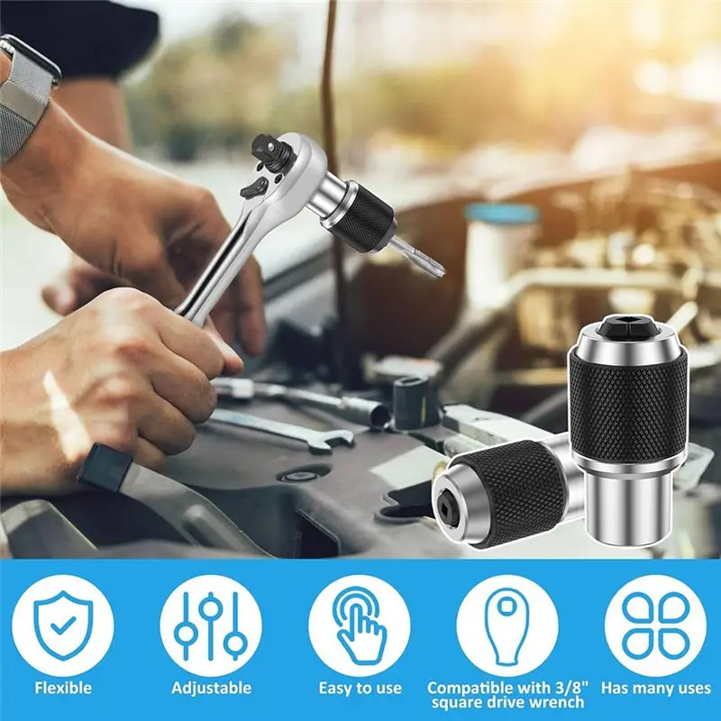 A84E-2PCS Tap Socket Set, Extraction Tool With Adjustable ,Versatile Sturdy Drive Tap Sockets, 3/8 Inch Drive Tap Sockets