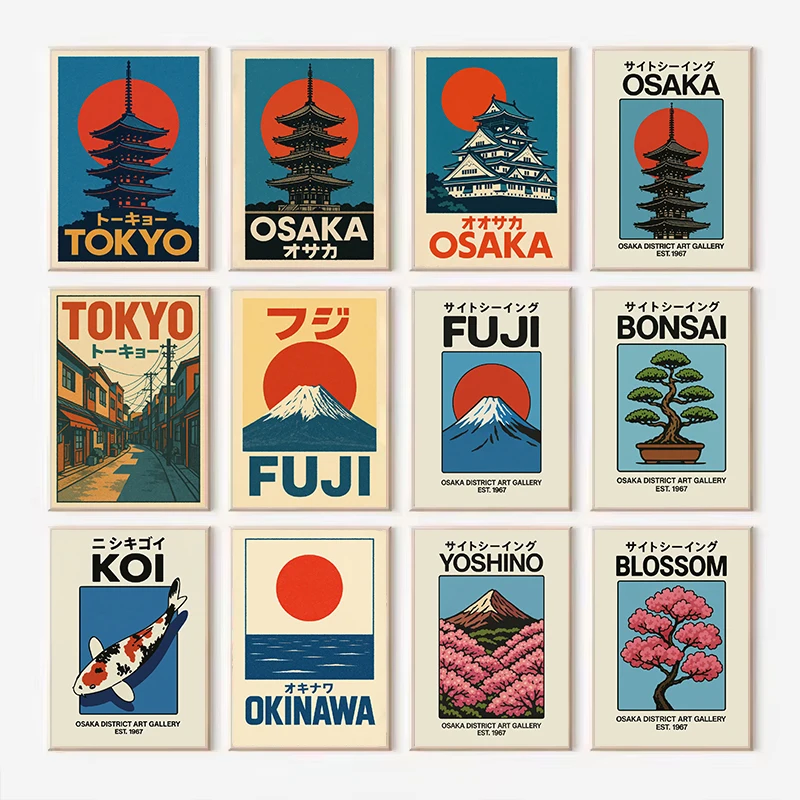 Póster artístico de viaje de Japón, póster Vintage de Osaka, Tokio, Fuji Blossom, Yoshino, póster Zen japonés, pintura en lienzo, imágenes de pared, decoración del hogar