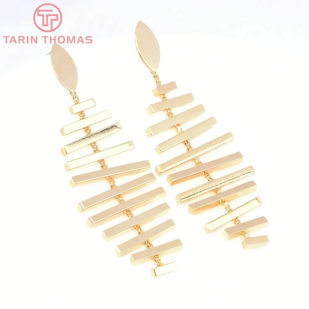 (8002) 2PCS 20x61MM 24K Gold Color Brass Long Stick Oval Tassel Stud Earrings High Quality Diy Jewelry Findings Accessories