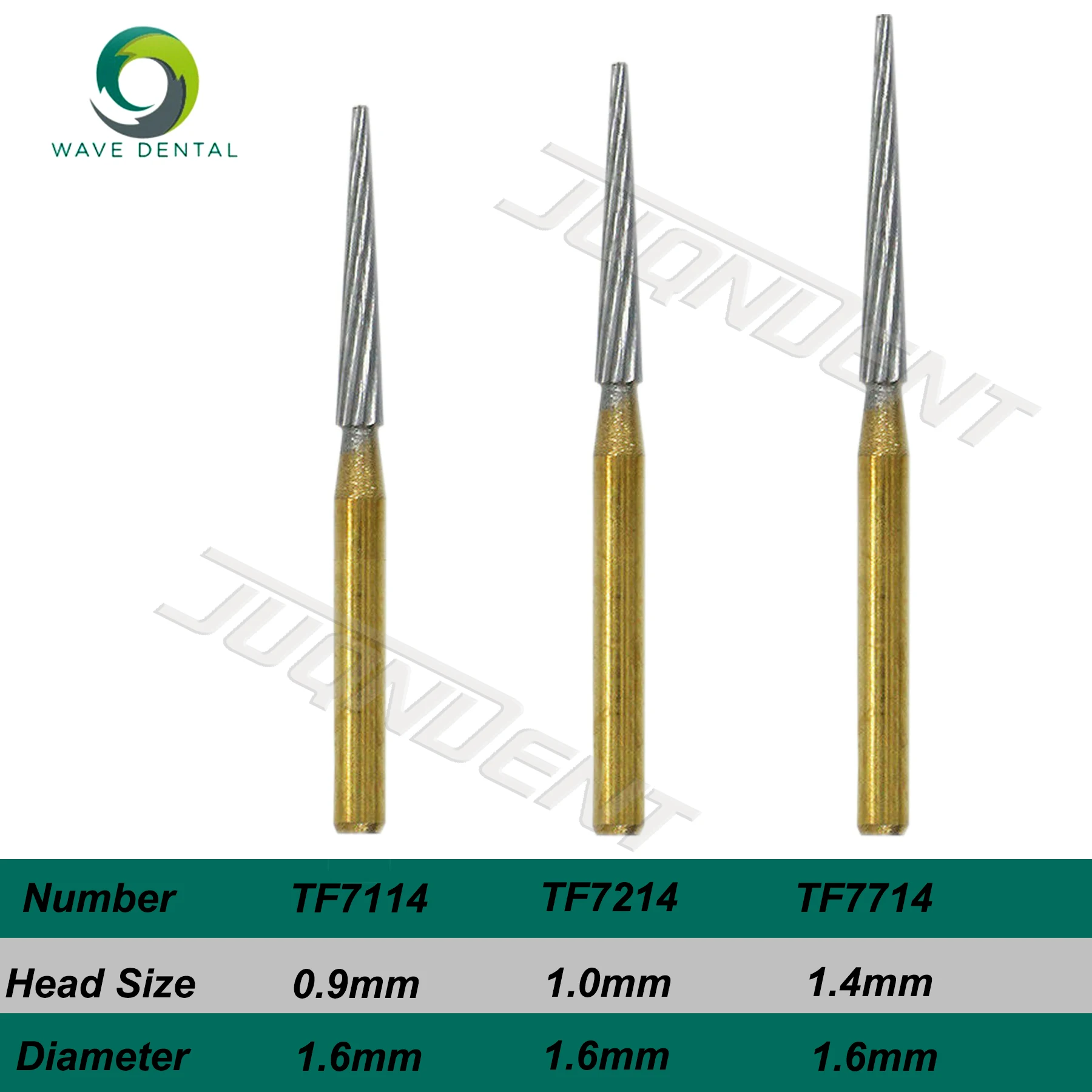 WAVE Dental Tungsten Carbide Burs 12 Bladed Trimming and Finishing Bur Gold Plated TF Dental Drill For High Speed Dentistry Tool