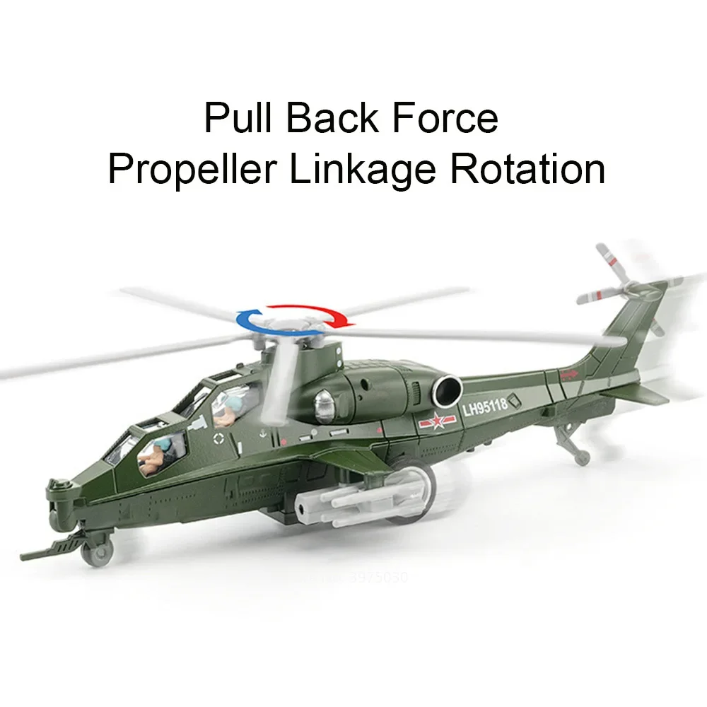 24.5CM Alloy Diecast CAIC Z-10 Helicopter Toy Models with Sound Light Fighter Plane Wheel Pull Back Aircraft for Children Toy