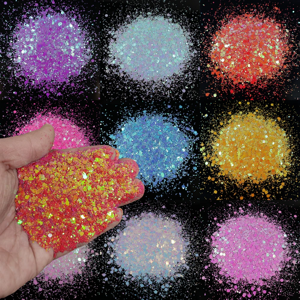 Bulk Wholesale Holographic Powder Mixed Hexagon Sequins Glitter Eye Face Crafts Nail Chunky Glitter Mix Color Shifting Glitter