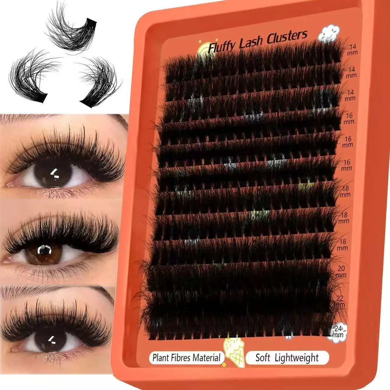80D-100D Fluffy Cluster Lashes 8D D Curl 0.07mm 14-22mm Mixed Tray DIY Soft Reusable Lash Extensions For Home Beginners