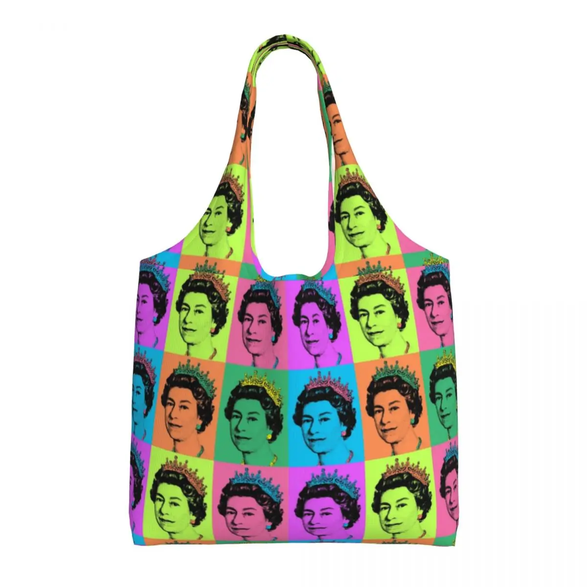 Print Queen Elizabeth II England Pop Art Shopping Tote Bags Reusable Canvas Shoulder Shopper Royal United Kingdom Bag Handbag