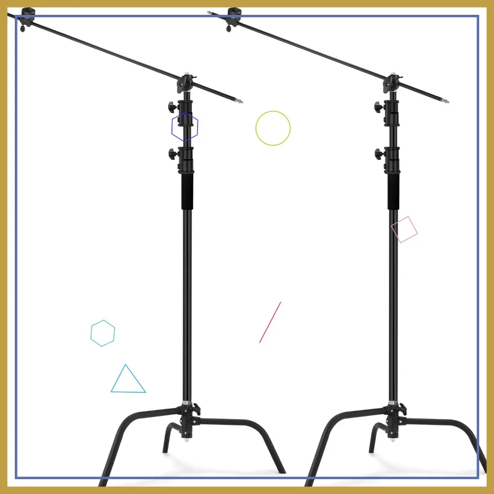 

2 Pack Heavy-Duty C-Stand, Pro Photography Light Stand with 3.5ft Extension Arm, Grip Head, Turtle Base, Max Height 10ft