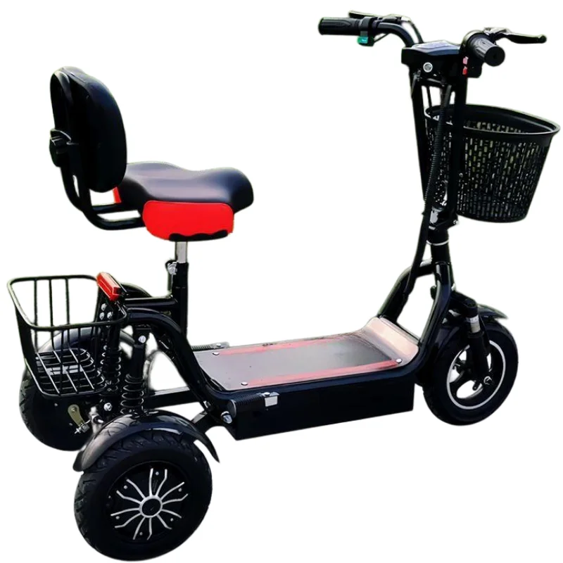 Leichtes, kleines, faltbares Elektro-Dreirad mit 2 Sitzen, 2 Körben, 1000W Doppelmotor, Mini-Elektro-Scooter für Erwachsene, 3-rädrig