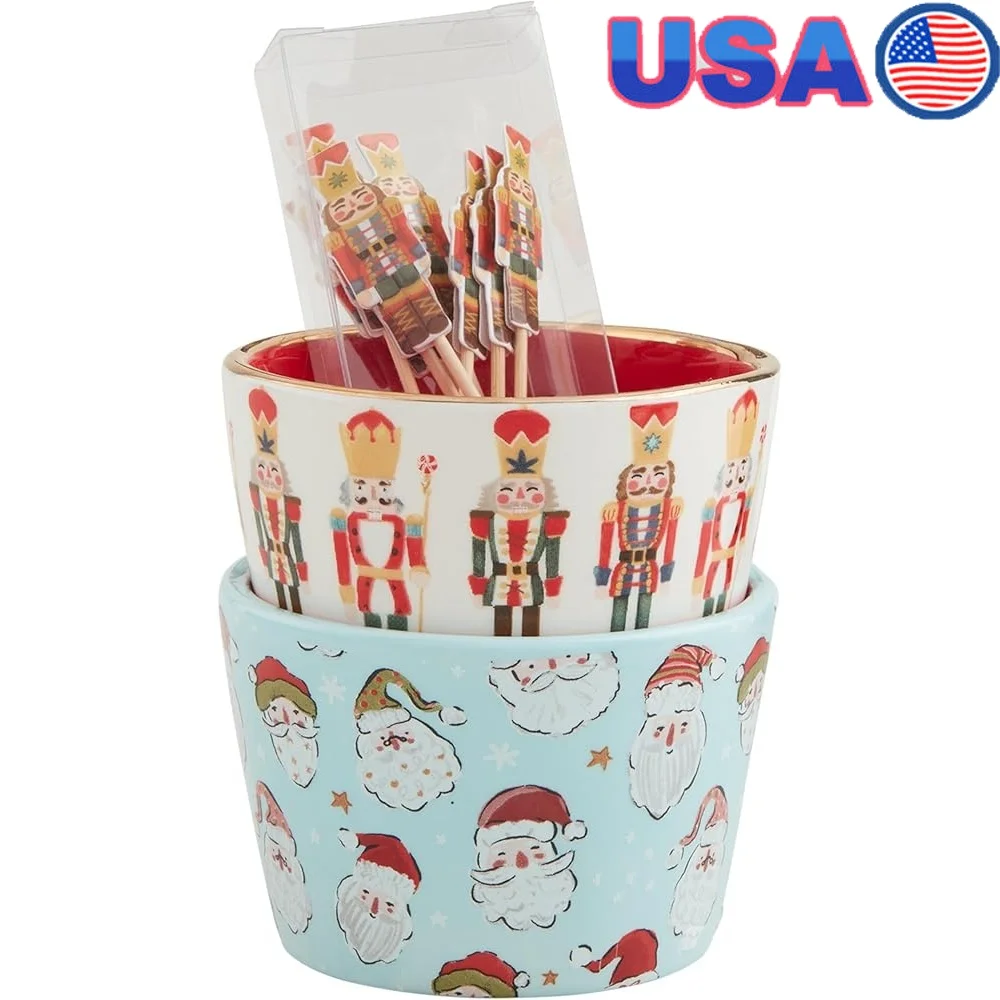 

Nutcracker Santa Tidbit Toothpick Set Ceramic Dishes Appetizer Serving Holiday Decor Wooden Picks Festive Charm Durable Dolomite
