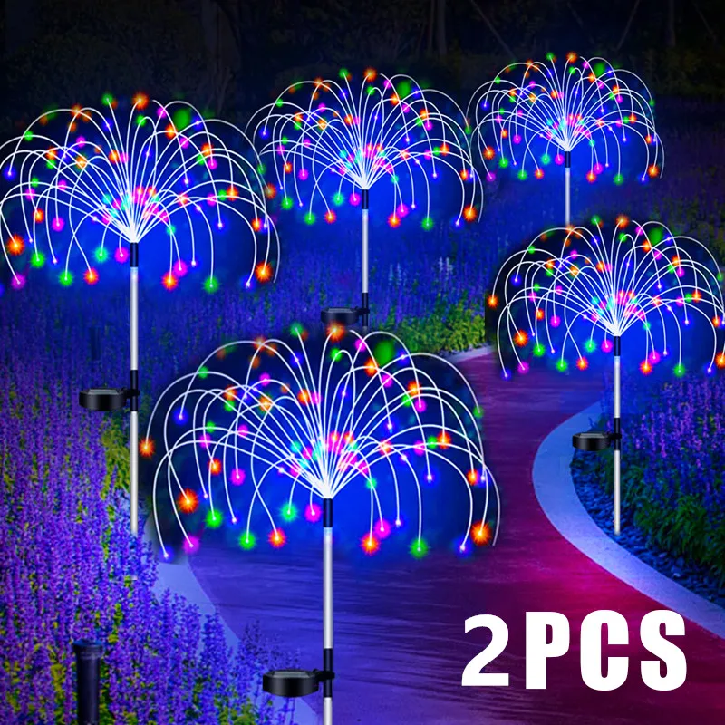 Luces LED de estaca de fuegos artificiales solares, decoración de jardín al aire libre, camino, luz de hadas, impermeable, Patio, césped, decoración de paisaje, lámpara Solar