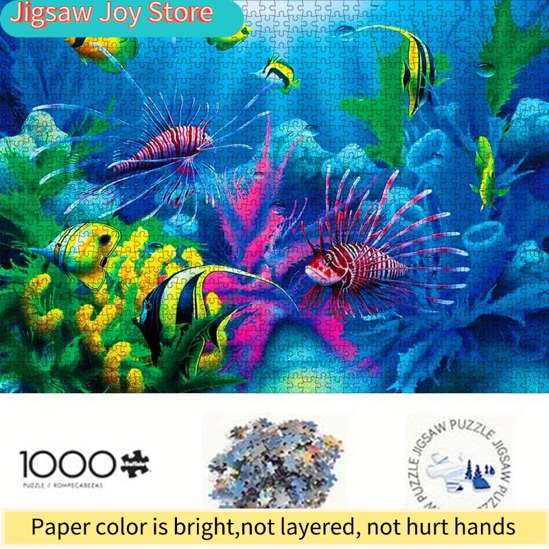 ปริศนากระดาษ DIY ธีมโลกใต้ทะเล ปลาเขตร้อนหลากสีสัน องค์ประกอบปะการังและสาหร่าย วัสดุการ์ดสีขาวคุณภาพสูง