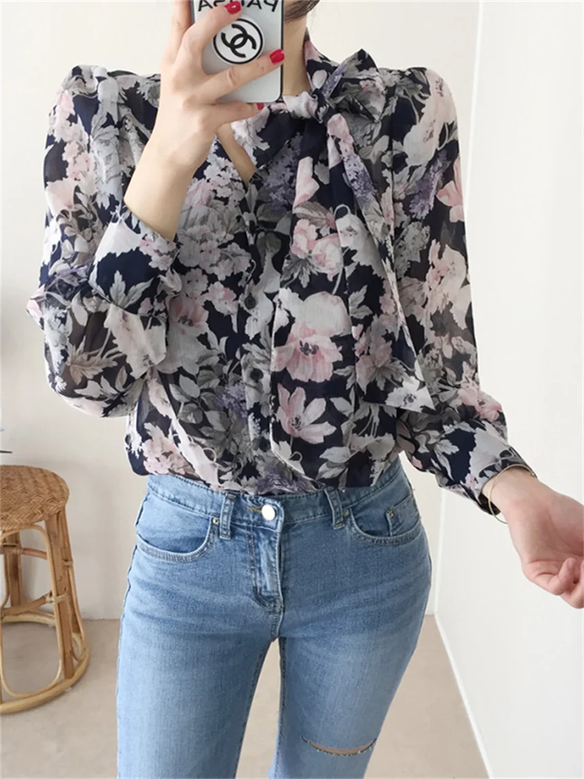 Alien Kitty Florals Work Wear Shirts New Women Daily Loose 2024 Elegant Chiffon All Match Office Lady Spring Printed Gentle