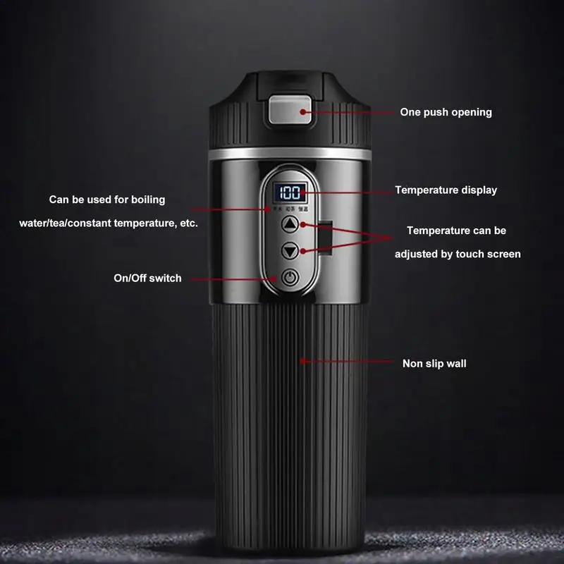 Coffee Mug 12V/24V Stainless Steel 450ML Car Heating Cup Electric Kettle Water Warmer Bottle LCD Display Heat Preservation